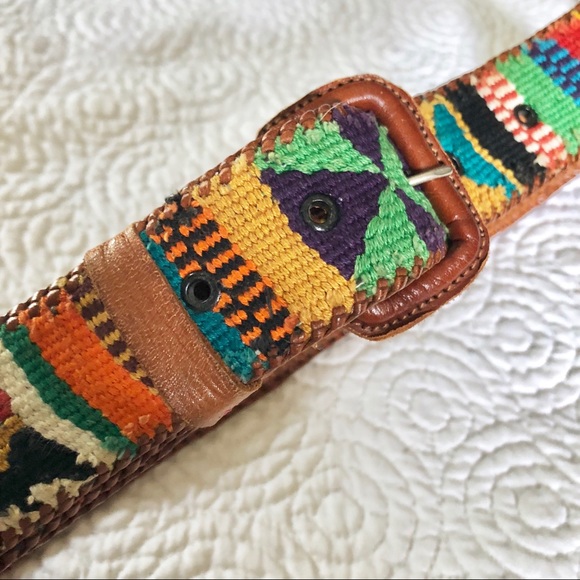 Vintage colorful embroidered leather woven belt - Picture 3 of 4